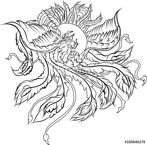 500x493 Hand Drawn Colorful Phoenix Tattoo,fire Bird Isolate On White - Japanese Phoenix Drawing