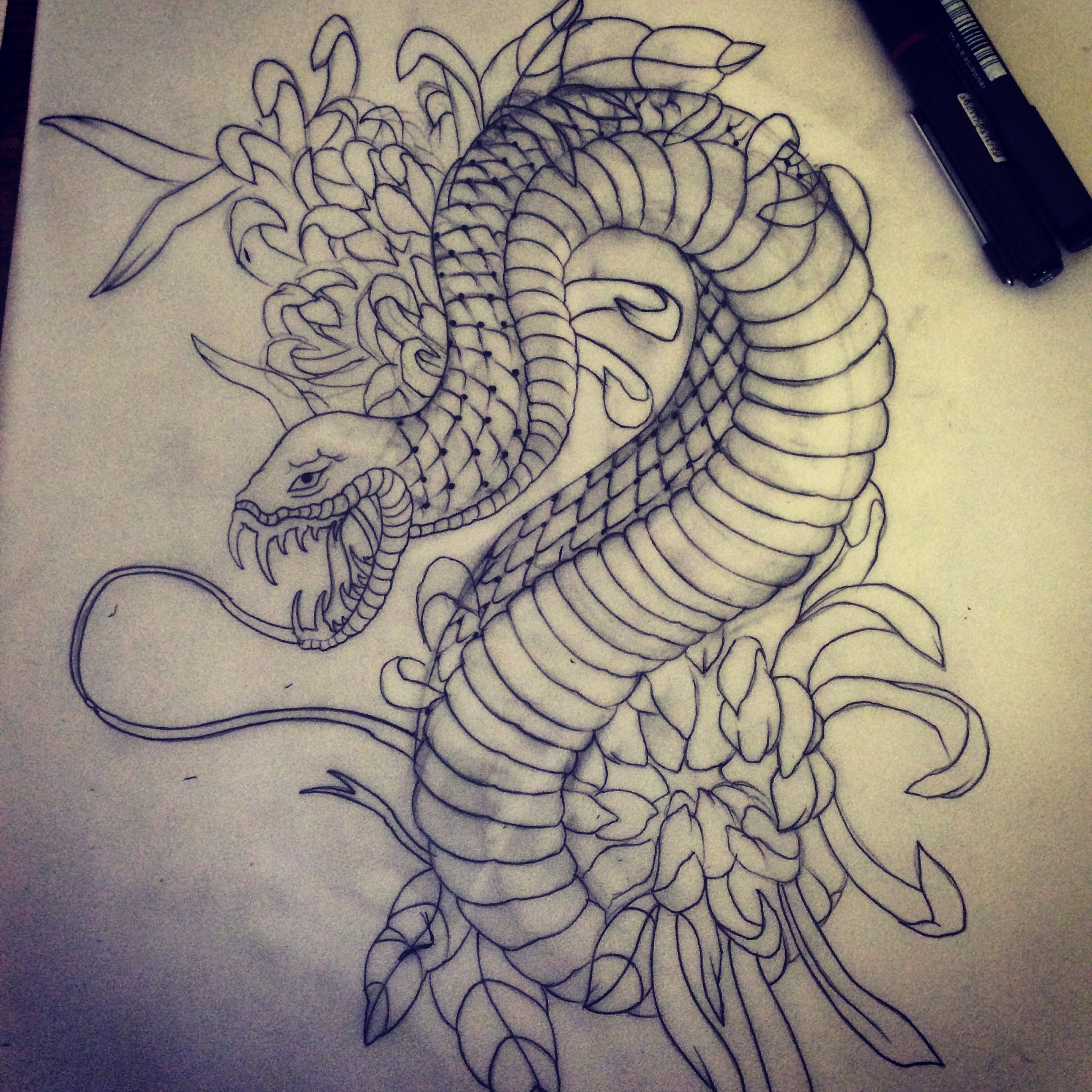 2448x2448 Japanese Snake Sketch - Japanese Snake Drawing