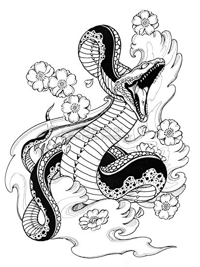 413x550 Painting Drawing Illustration Japanese Demon Snake - Japanese Snake Drawing