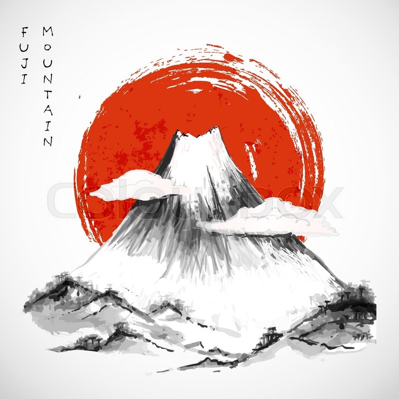 800x800 Fujiyama Mountain And Big Red Sun Stock Vector Colourbox - Japanese Sun Drawing