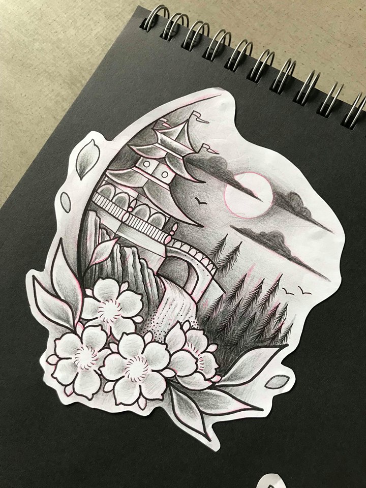 720x960 Japanese Temple Scene - Japanese Temple Drawing