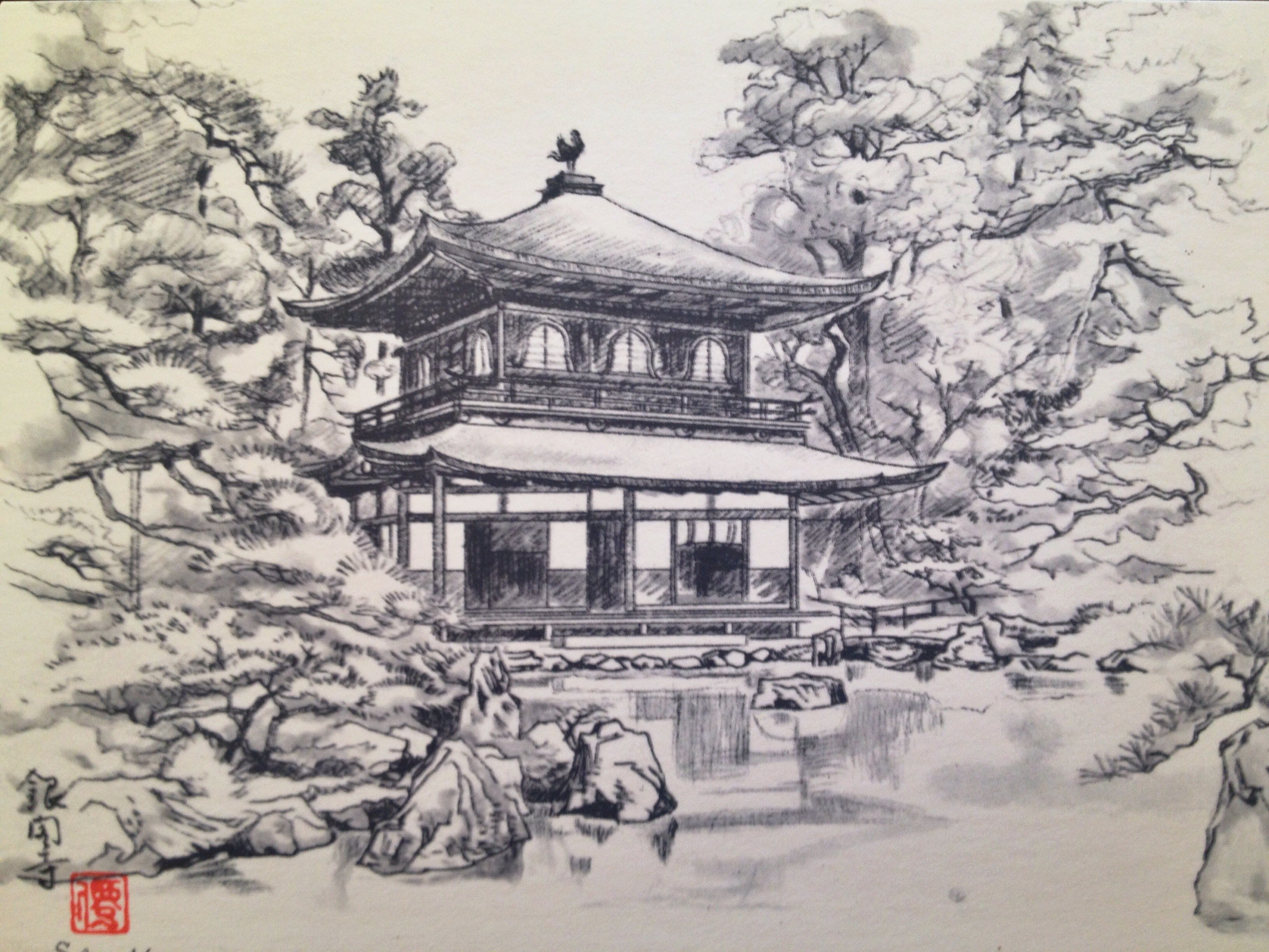 Japanese Temple Drawing at PaintingValley.com | Explore collection of ...