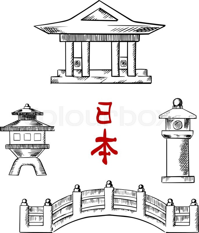 684x800 Traditional Japanese Architecture Stock Vector Colourbox - Japanese Temple Drawing