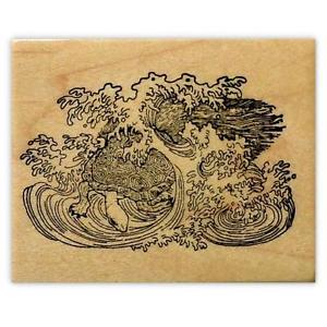 300x300 Minogame Sea Turtle In Waves Mounted Rubber St Ocean, Japanese - Japanese Turtle Drawing
