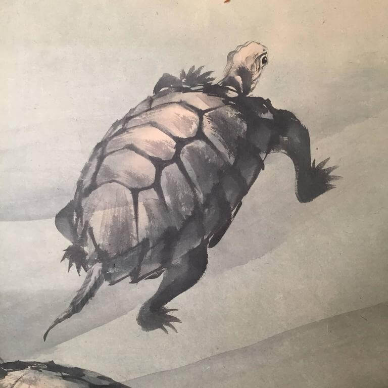 768x768 Giant Sea Turtles Antique Japanese Hand Painted Scroll, Signed - Japanese Turtle Drawing