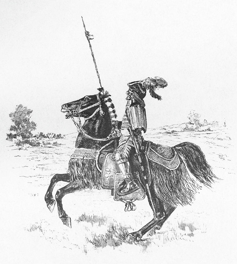810x900 Japanese Samurai On Horseback Drawing - Japanese Warrior Drawing