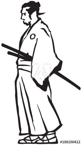 284x500 Ronin, Japanese Samurai Engraver Style Black White Vector Drawing - Japanese Warrior Drawing