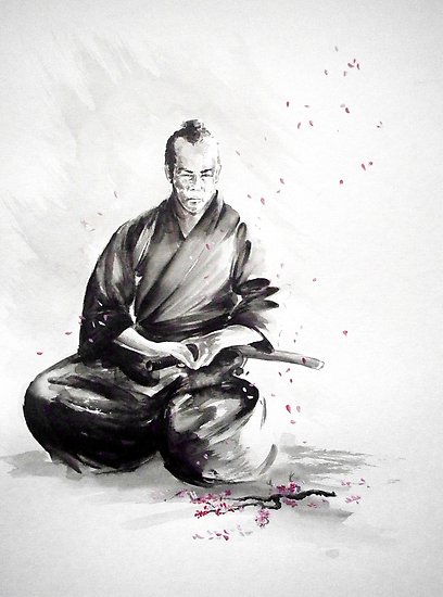 408x550 Samurai Sign, Japanese Warrior Ink Drawing, Mens Gift Idea Large - Japanese Warrior Drawing