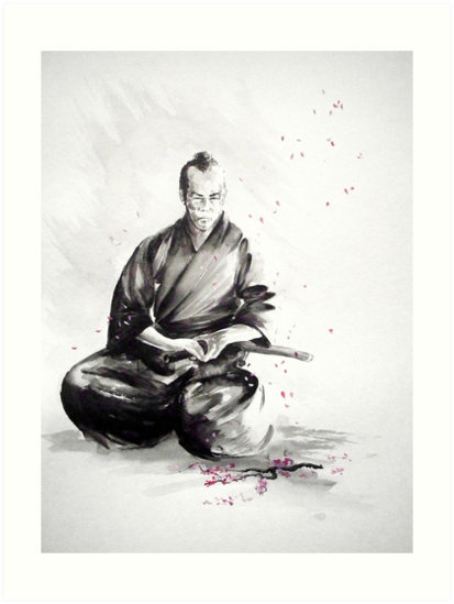 413x549 Samurai Sign, Japanese Warrior Ink Drawing, Mens Gift Idea Large - Japanese Warrior Drawing