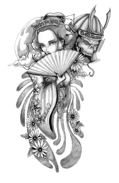 400x614 Download Free Png Tattoo Geisha Japanese Samurai Stock Drawing - Japanese Warrior Drawing