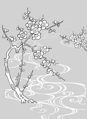 300x407 Japanese Line Drawing Of Plant Flowers Vector Graphic - Japanese Water Drawing