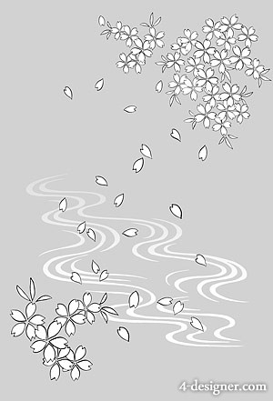 300x441 Designer Japanese Line Drawing Of Plant Flowers Vector - Japanese Water Drawing