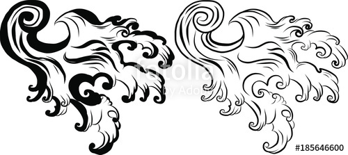500x223 hand drawn japanese wave vector asian water splash tattoo stock - Japanese Wave Drawing