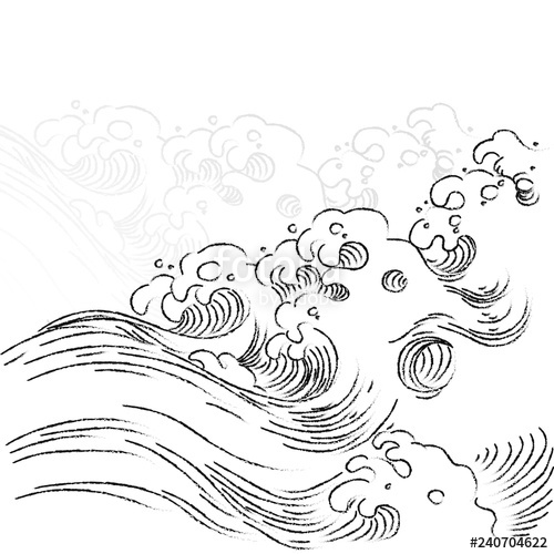 500x500 Hand Drawn Oriental Japanese Great Wave Element Pencil Drawing - Japanese Wave Drawing