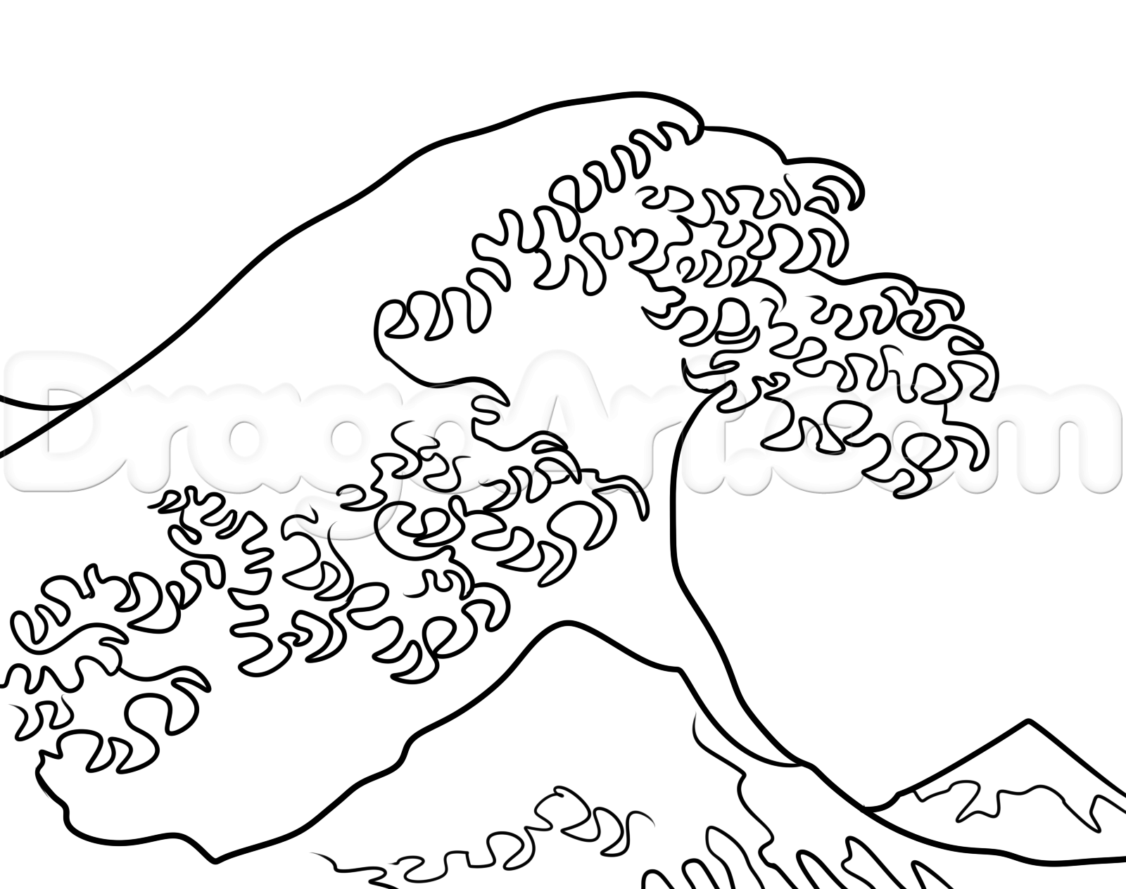 1600x1264 The Great Wave Drawing Lesson, Step - Japanese Wave Drawing