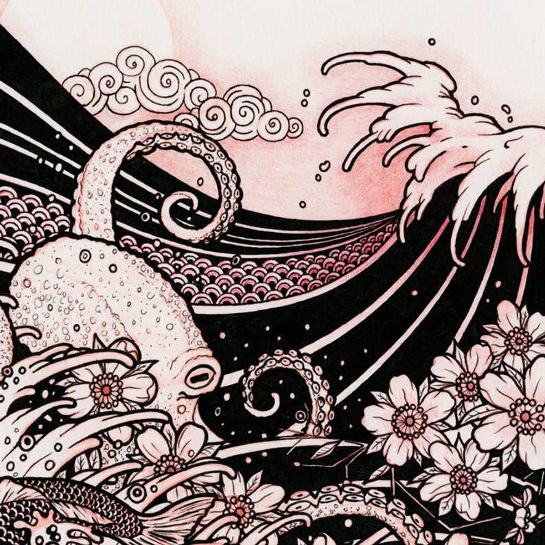 794x794 Waves Japanese Tattoo Style Original Sketch Drawing Etsy - Japanese Wave Drawing