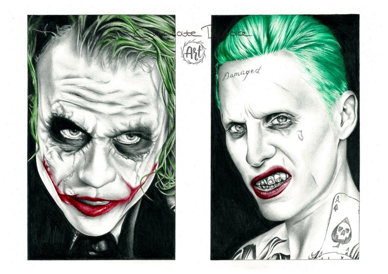 794x561 jokers heath ledger and jared leto pencil portrait drawing etsy - Jared Leto Joker Drawing