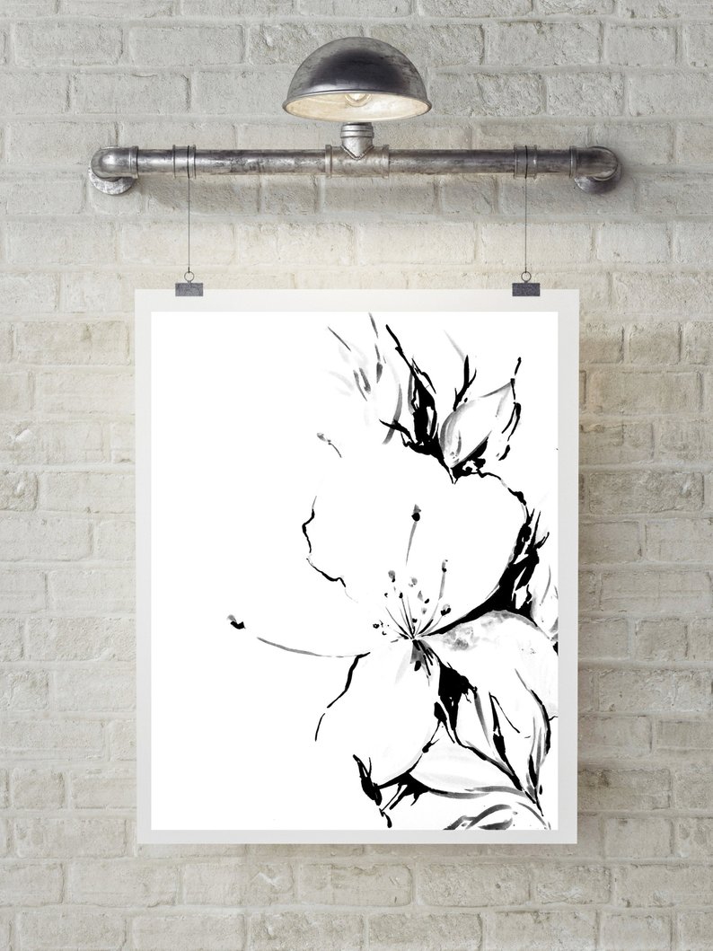 794x1059 Jasmine Flower Minimalist Art Print Black And White Ink Etsy - Jasmine Flower Botanical Drawing