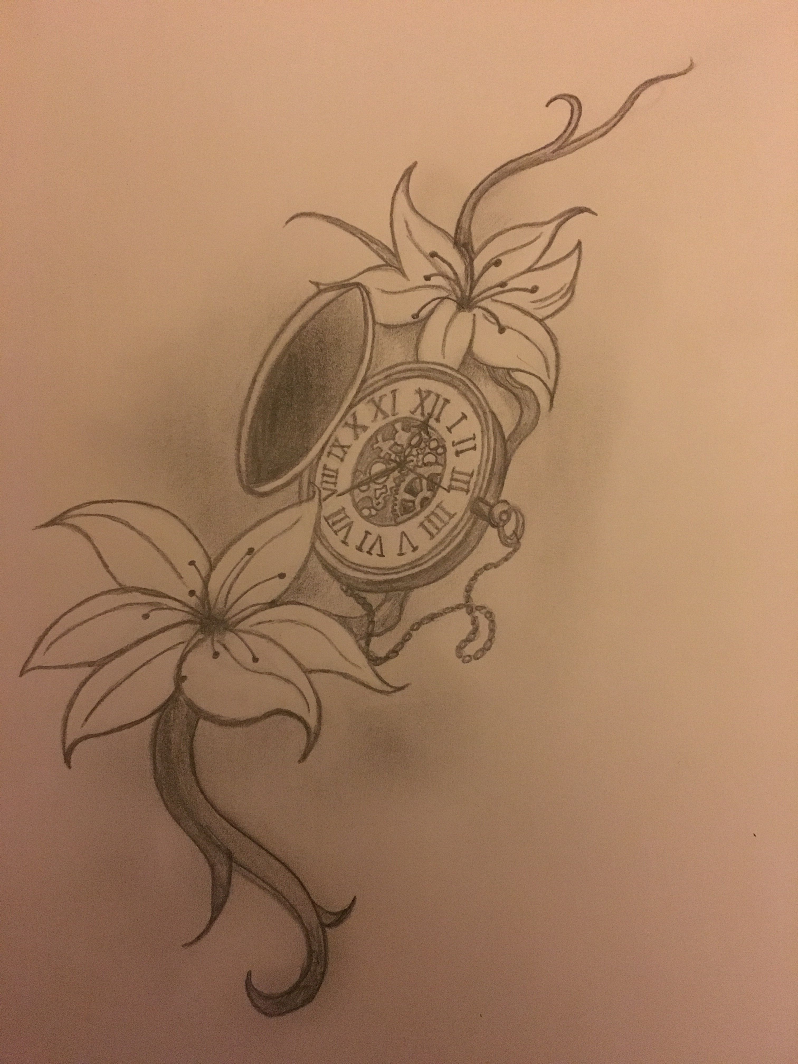3024x4032 pocket watch clock jasmine flowers potential tattoo sketch drawing - Jasmine Flower Drawing Tattoo
