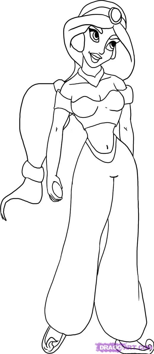 520x1195 How To Draw Princess Jasmine, Step - Jasmine Princess Drawing