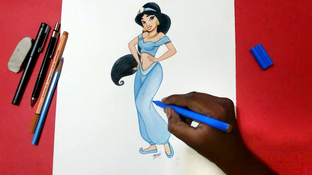 1280x720 How To Draw Disney's Princess Jasmine From Aladdin - Jasmine Princess Drawing