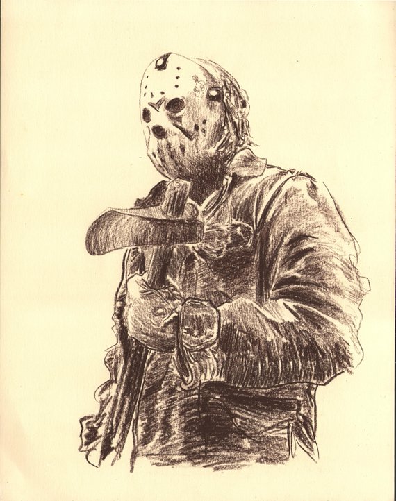 570x722 Friday The Jason Voorhees Fanart Geek Drawing Etsy - Jason Drawing