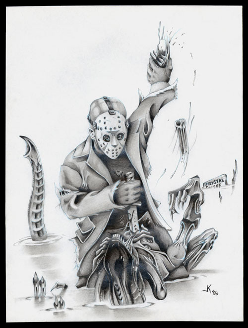 500x659 jimsmash ! ! ! kevin's sweet jason vs alien drawing - Jason Voorhees Cartoon Drawing