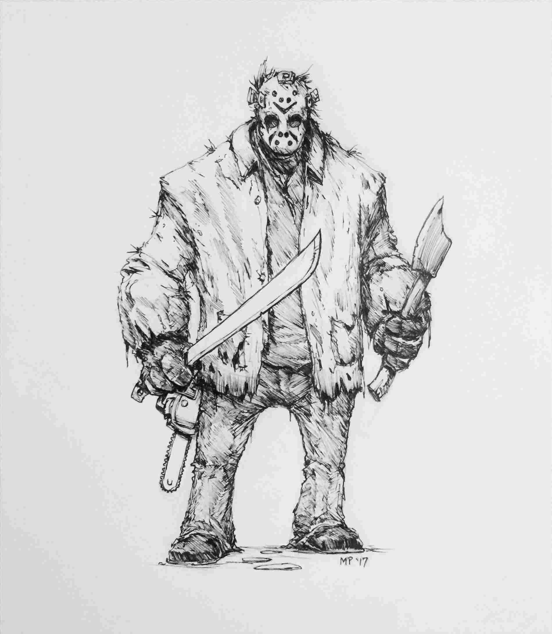 1900x2184 On Rhcom Drawn Some Very Thin Paper As A Skai - Jason Voorhees Cartoon Drawing