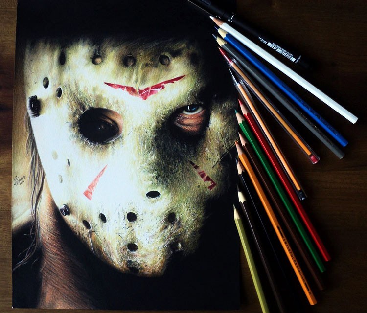 750x640 artist draws stunningly realistic jason voorhees - Jason Voorhees Drawing