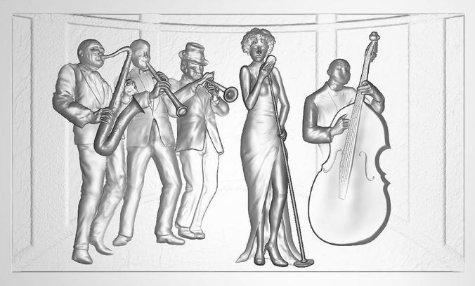 676x408 jazz band printable model cgtrader - Jazz Band Drawing