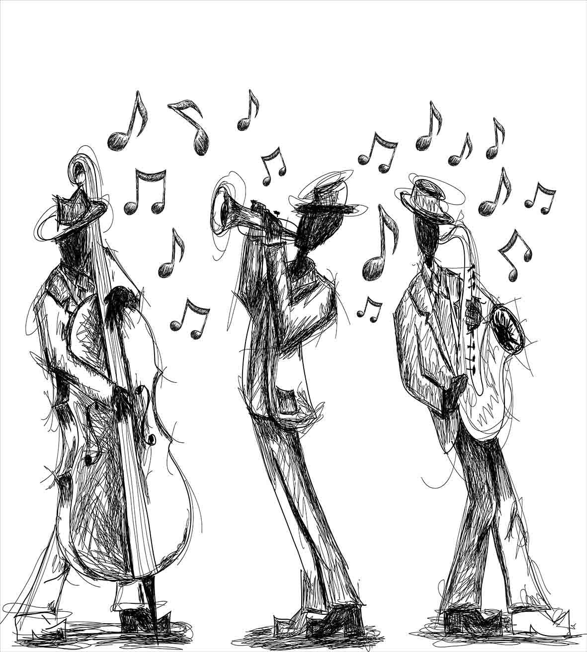 1181x1312 jazz music decor duvet cover set sketch style of a jazz band - Jazz Band Drawing