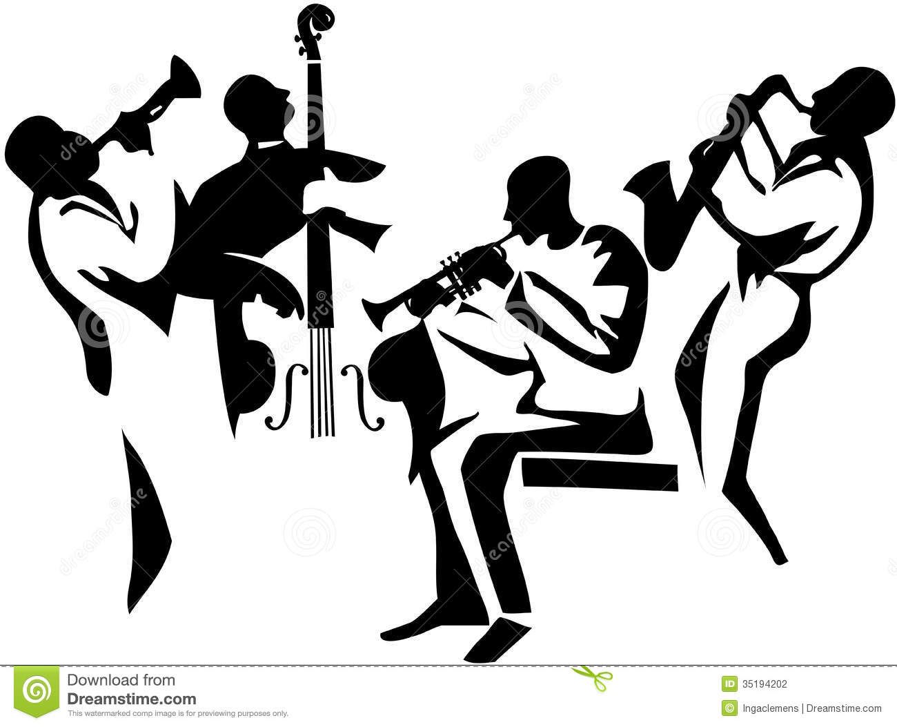 1300x1053 jazz musician silhouettes jazz quartet stylized musicians - Jazz Band Drawing