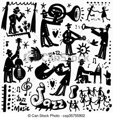 450x470 jazz band cartoons jazz band music party - Jazz Band Drawing