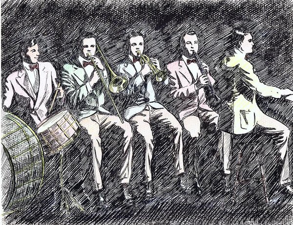 600x462 original dixieland jazz band poster - Jazz Band Drawing