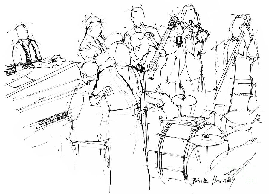 900x649 billie holiday band awesome jazz singer drawing - Jazz Band Drawing