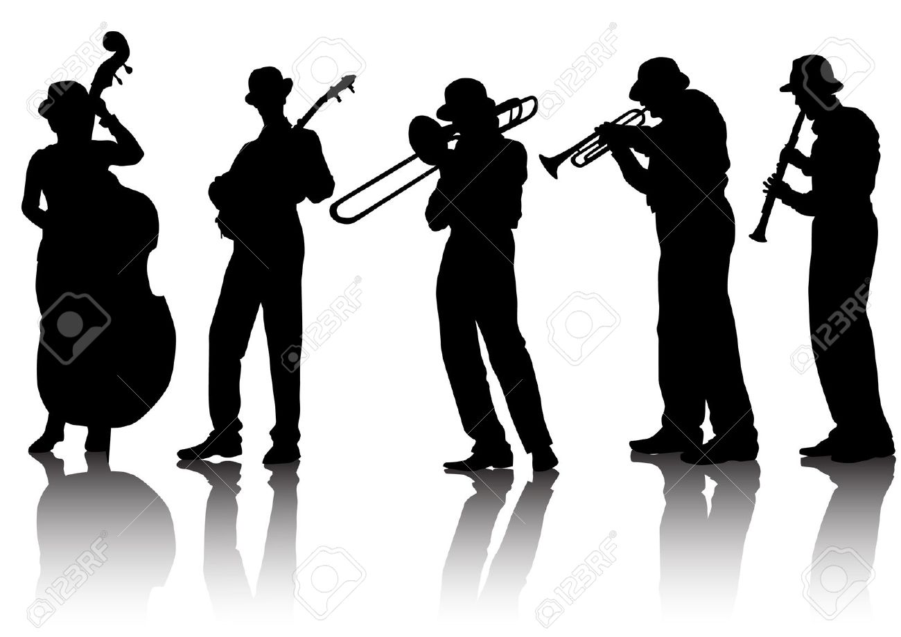 1300x919 blues jazz band silhouette clipart - Jazz Band Drawing