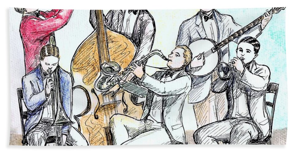 967x500 cartoon jazz band bath towel for sale - Jazz Band Drawing