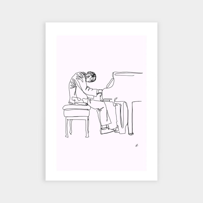 794x794 bill evans portrait jazz pianist music one line drawing etsy - Jazz Drawing