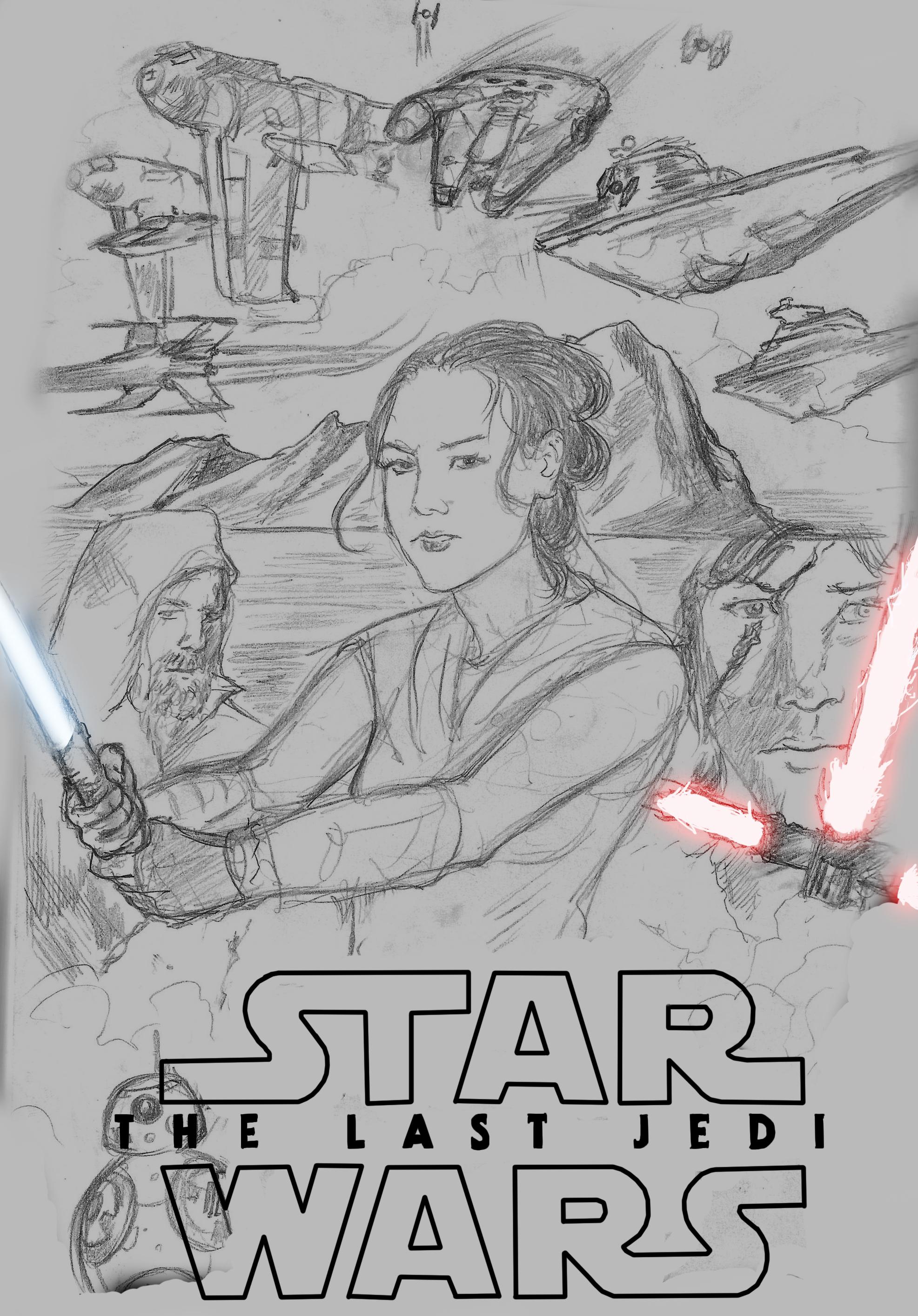 1973x2830 Wip The Last Jedi Fan Poster Drawing I've Been Working On Any - Jedi Drawing