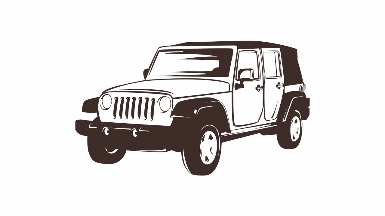 1280x720 how to draw simple line art vector with coreldraw jeep - Jeep Drawing