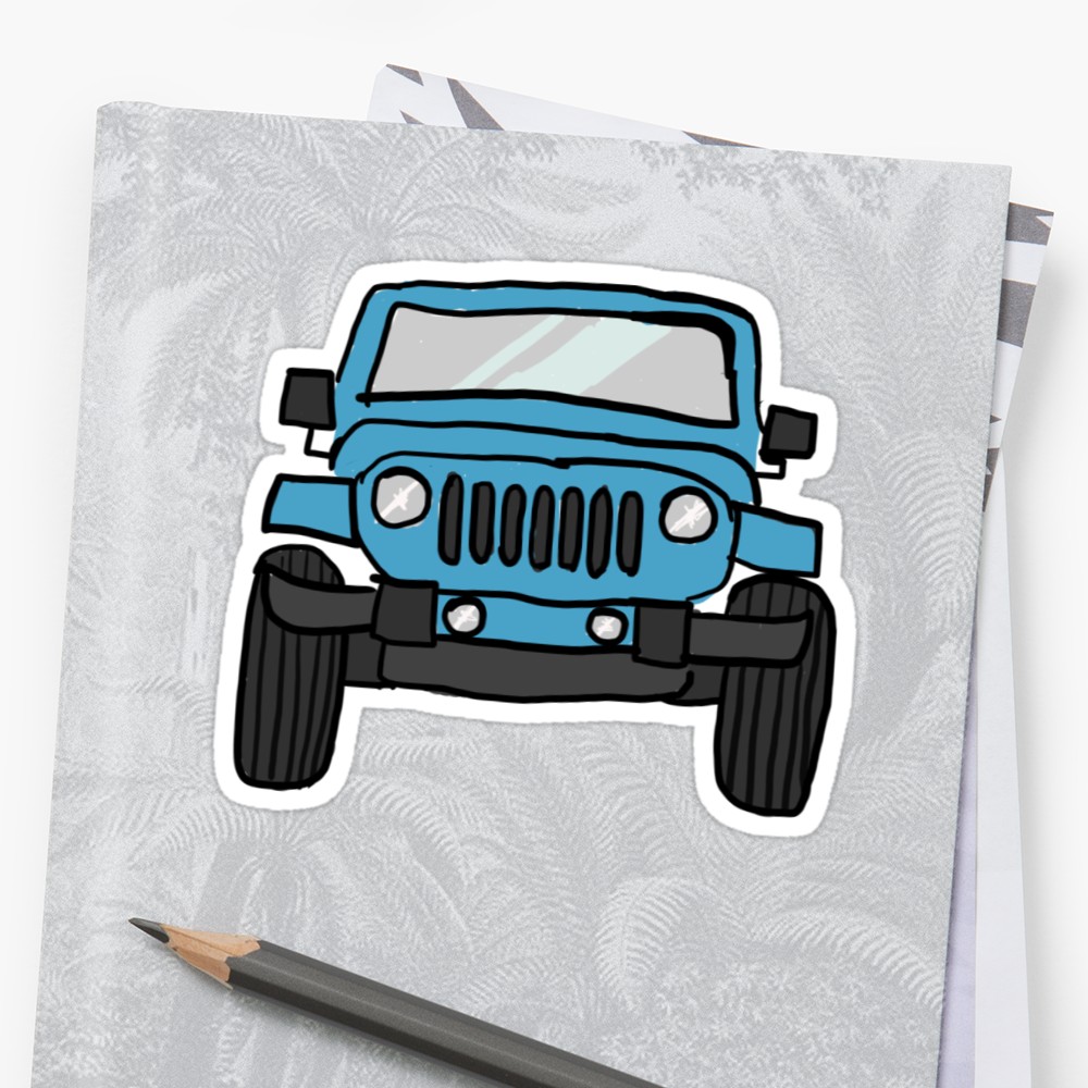 1000x1000 cute blue jeep drawing sticker - Jeep Drawing