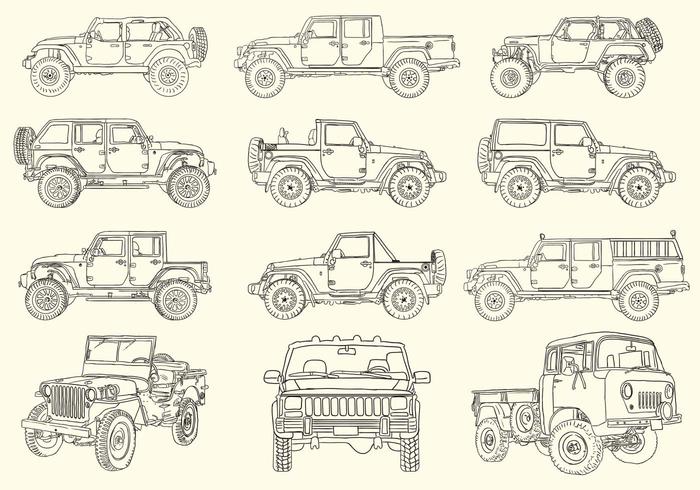 700x490 Hand Drawn Jeep Collection - Jeep Line Drawing