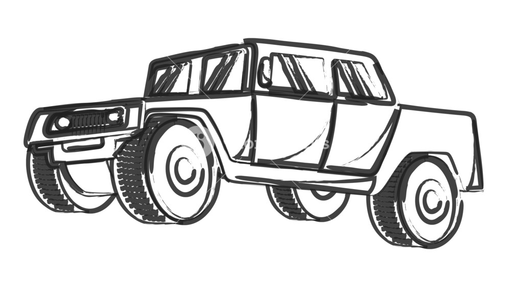 1000x565 Retro Drawing Of Ancient Jeep Vehicle Royalty Free Stock Image - Jeep Line Drawing