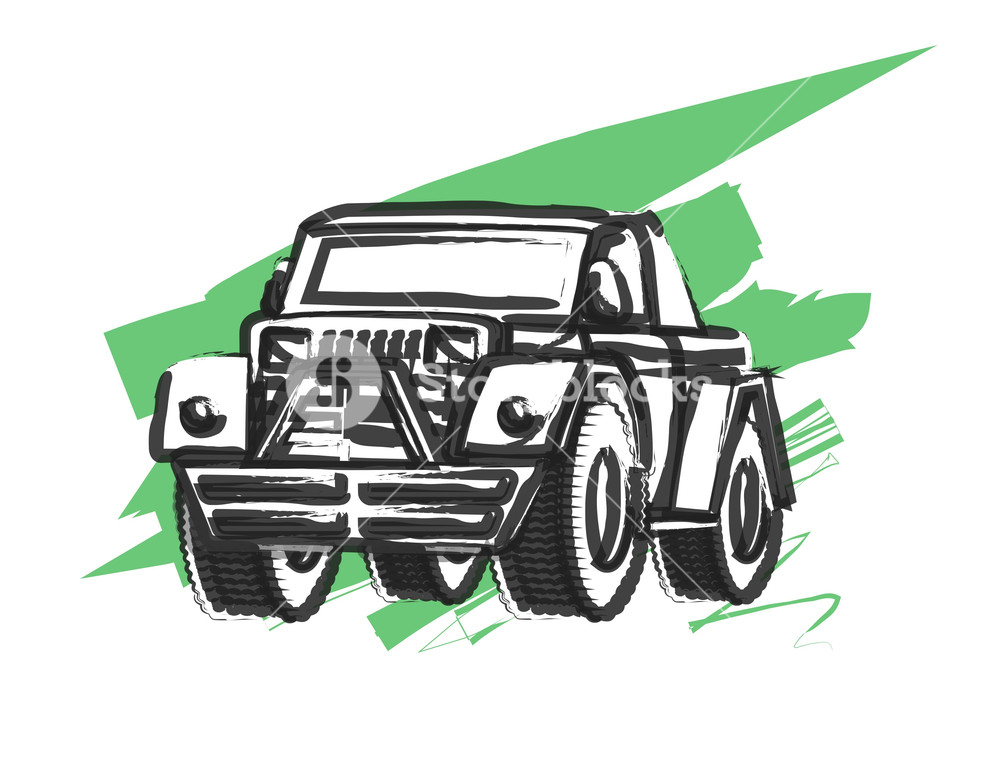 1000x775 Retro Drawing Of Jeep Vector Royalty Free Stock Image - Jeep Line Drawing