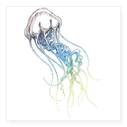 425x425 Cafepress Colorful Jellyfish Drawing Sticker Square - Jellyfish Drawing