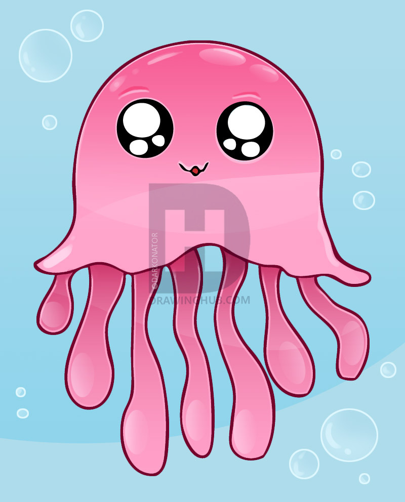 800x992 How To Draw A Cartoon Jellyfish, Step - Jellyfish Drawing