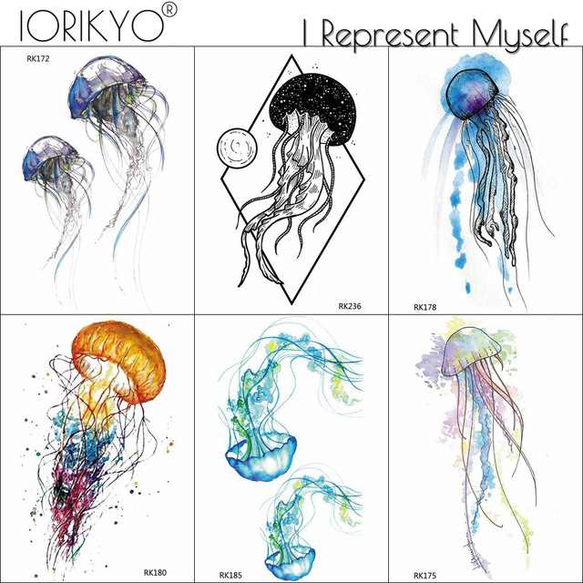 640x640 Cartoon Water Color Girls Tattoo Stickers Temporary Children - Jellyfish Drawing Color