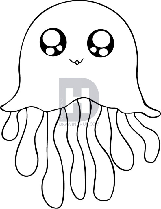 557x720 How To Draw A Cartoon Jellyfish, Step - Jellyfish Drawing Color