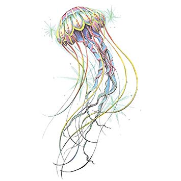 355x355 Set Of Waterproof Temporary Fake Tattoo Stickers - Jellyfish Drawing Color