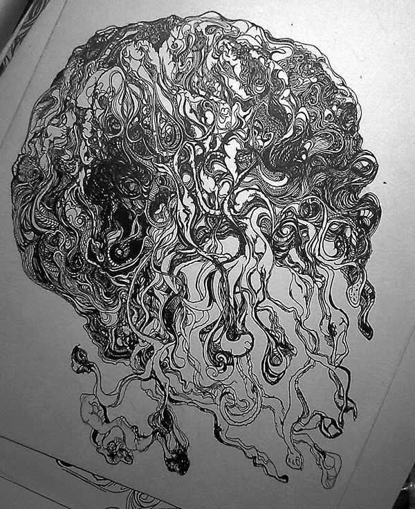 600x735 Extremely Intricate Jellyfish Line Drawing On Behance - Jellyfish Line Drawing